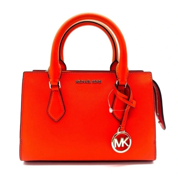 Michael Kors Sheila Small Center Zip Satchel Shoulder Crossbody Bag Orange/Gold - Picture 1 of 11